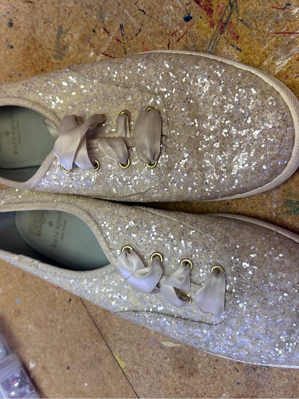 Keds X Kate Spade Glitter Lace-Up Women's Sneakers in Champagne